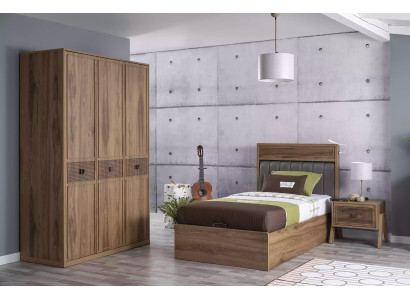 Bett Holzbett mit Bettkasten Garnitur Jugendbett Holz Braun Set 3tlg