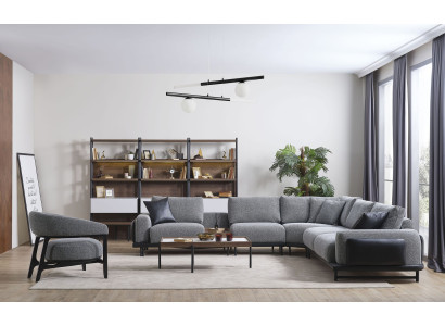 Graues Wohnzimmer Set L-Form Sofa Designer Polstersessel Couchtisch