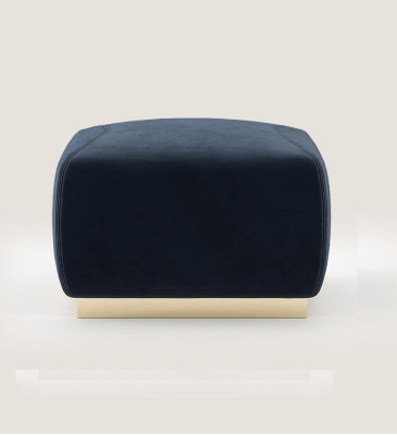 Designer Luxus Blauer Hocker Mit Edelstahlrand Polster Textil Möbel Neu