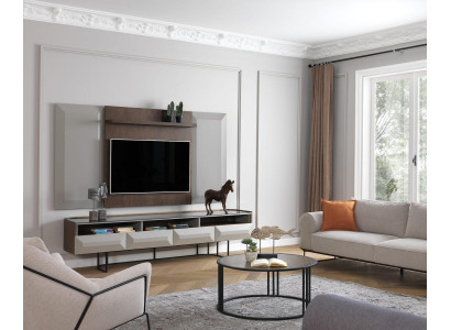 Gruppe RTV Lowboard TV Ständer Sideboard Panel 2tlg Holz Braun Regal
