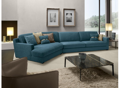 Design Sofa L Form Polster Couch Wohnzimmer Möbel Ecksofa Textil Blau